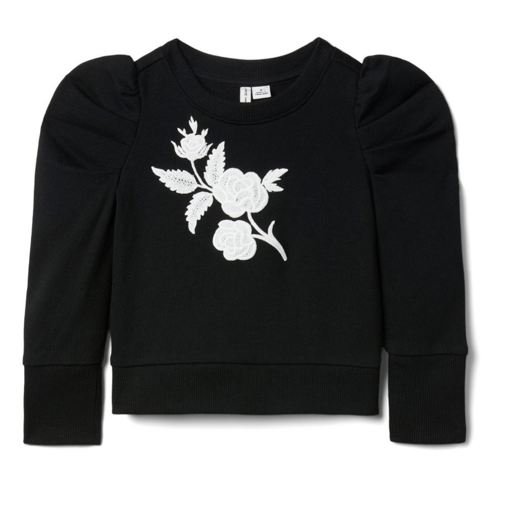 Janie and Jack Flower Appliqué Puff Sleeve Sweatshirt